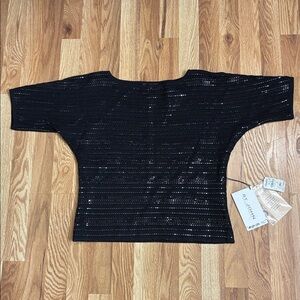 ST JOHN EVENING BY MARIE GREY Black Sparkly Shiny Stripes top size 6